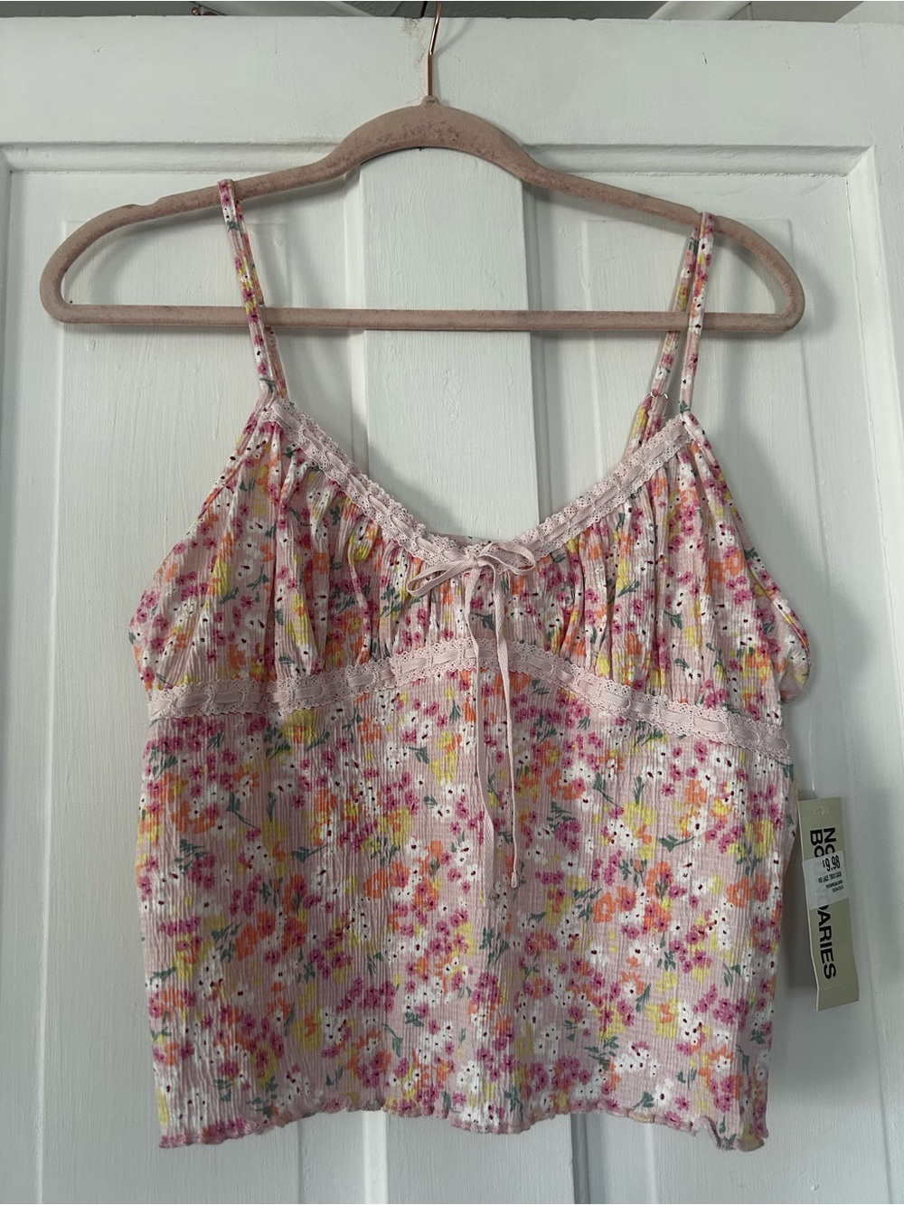 No Boundaries Pink Floral Lace-Trim Camisole